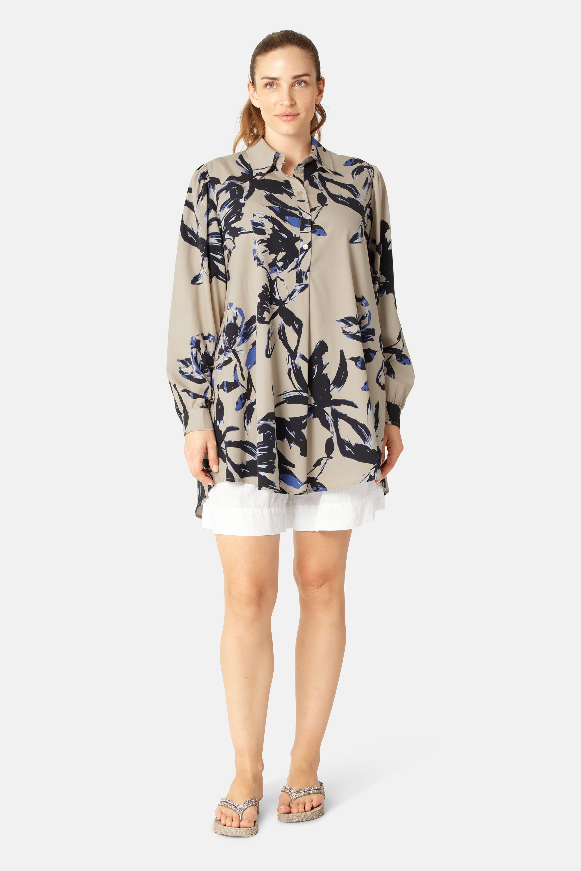 Lang Tunika Kjole - Sand Artsy Stroke Flower